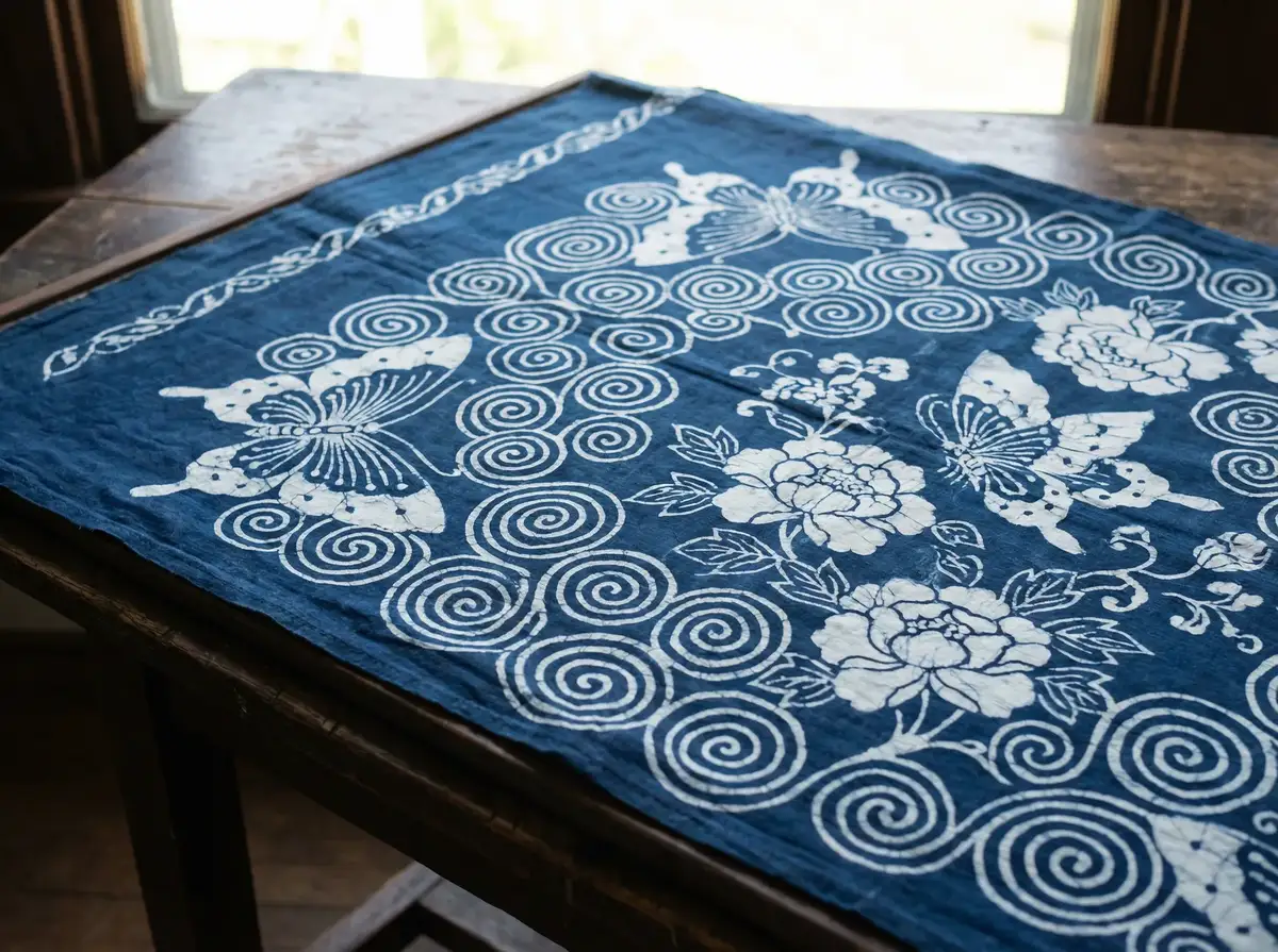 蜡染蓝白花纹布艺 - 少妇视频